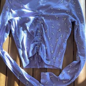 Hollister long sleeve crop top, purple with white flowers
